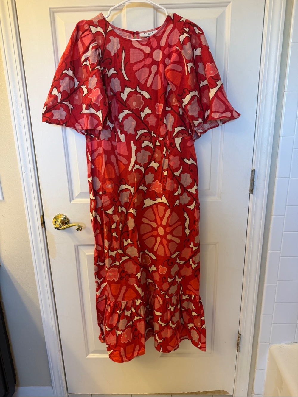 🩷 RHODE Red and Pink Abstract Floral Size 14 dress. NWOT. Linen blend. - Picture 6 of 12